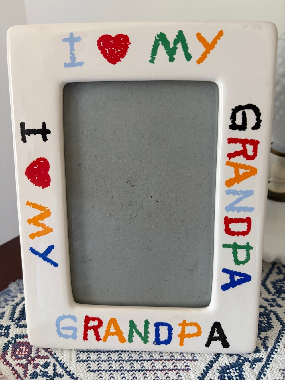 Vintage 90s I Love My Grandpa Multicolor Ceramic Photo Frame - 4x6